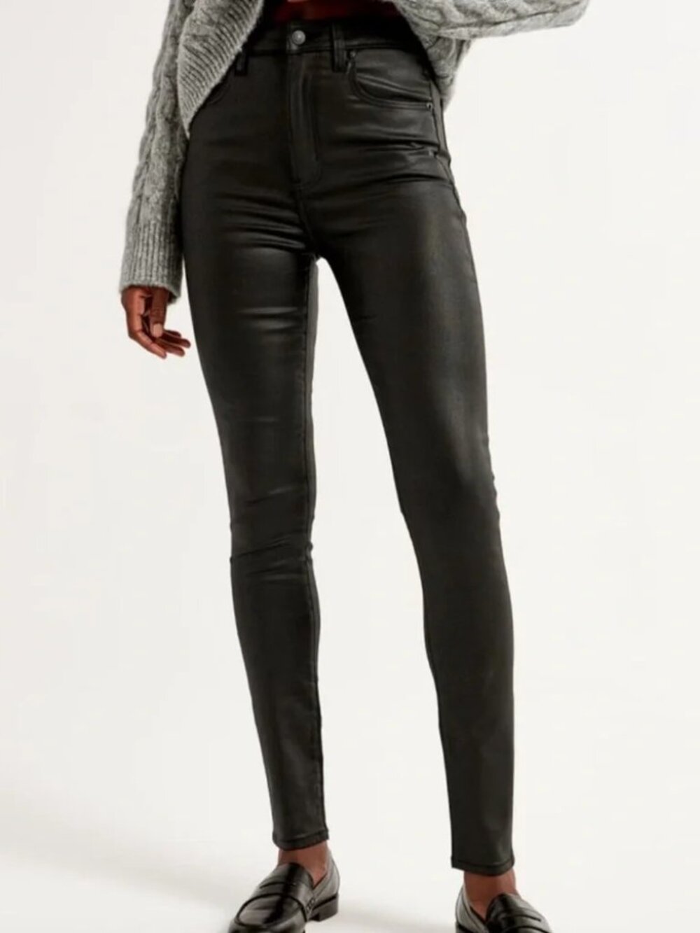 Abercrombie Super Skinny Ankle High Rise Jeans 29/8 Short Shiny Black Stretch